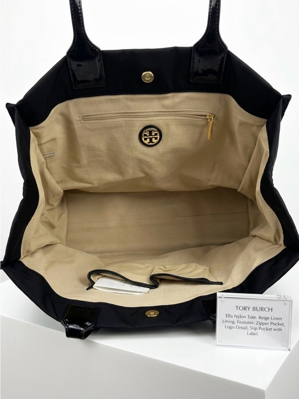 Tory Burch Ella Black Large Nylon Tote Bag Handbag Shoulder Bag Laptop Travel - Picture 3 of 7